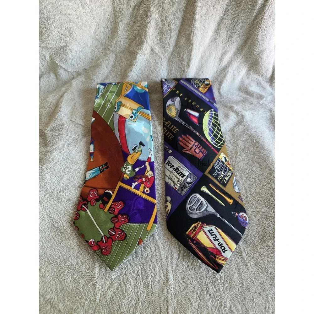 Vintage Nicole Miller Novelty Sports Ties Lot of 2 – Football & Golf – 100% Silk